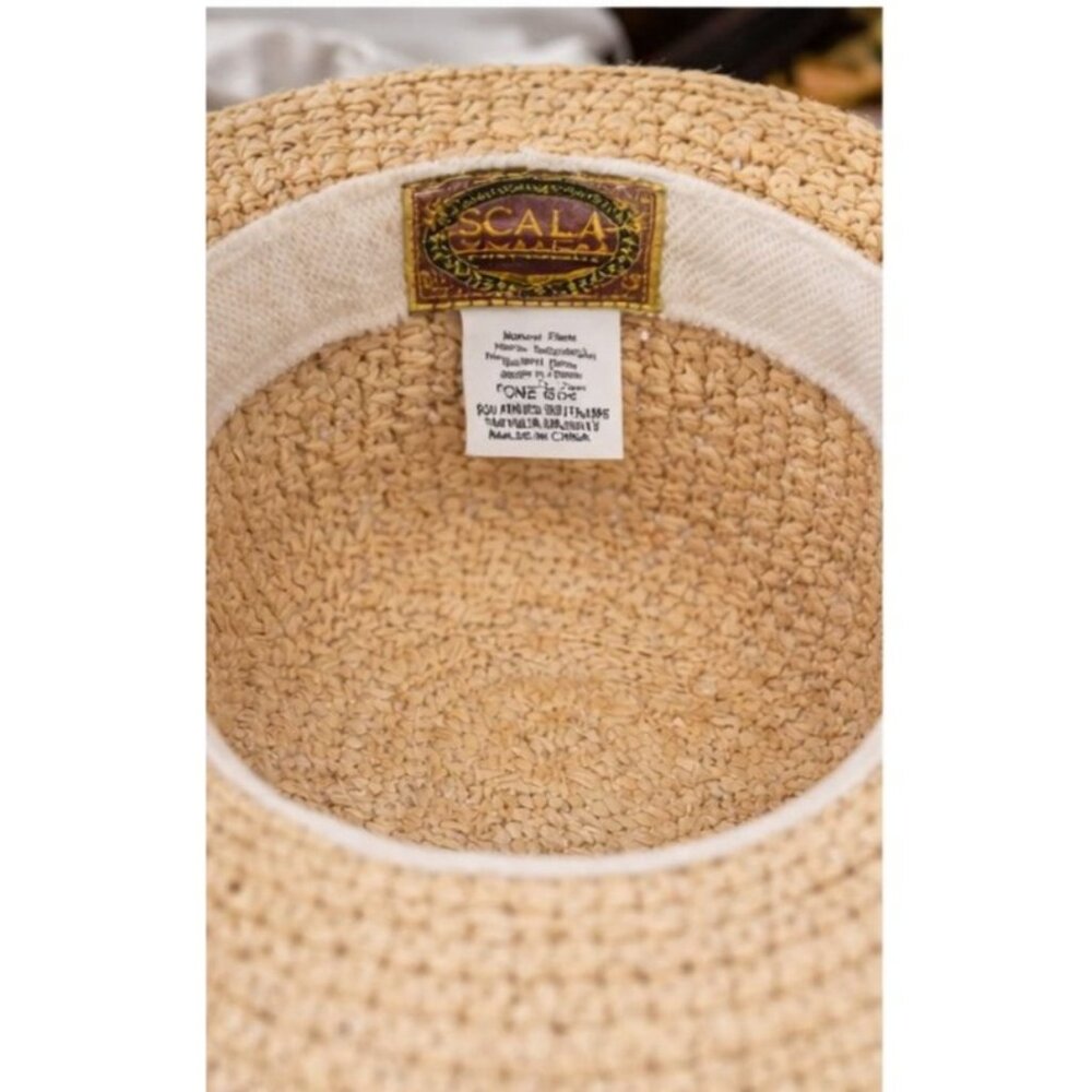 Scala Natural Straw Sun Hat | Woven Raffia | Wide Brim | One Size | Bow Back Det - Picture 5 of 5